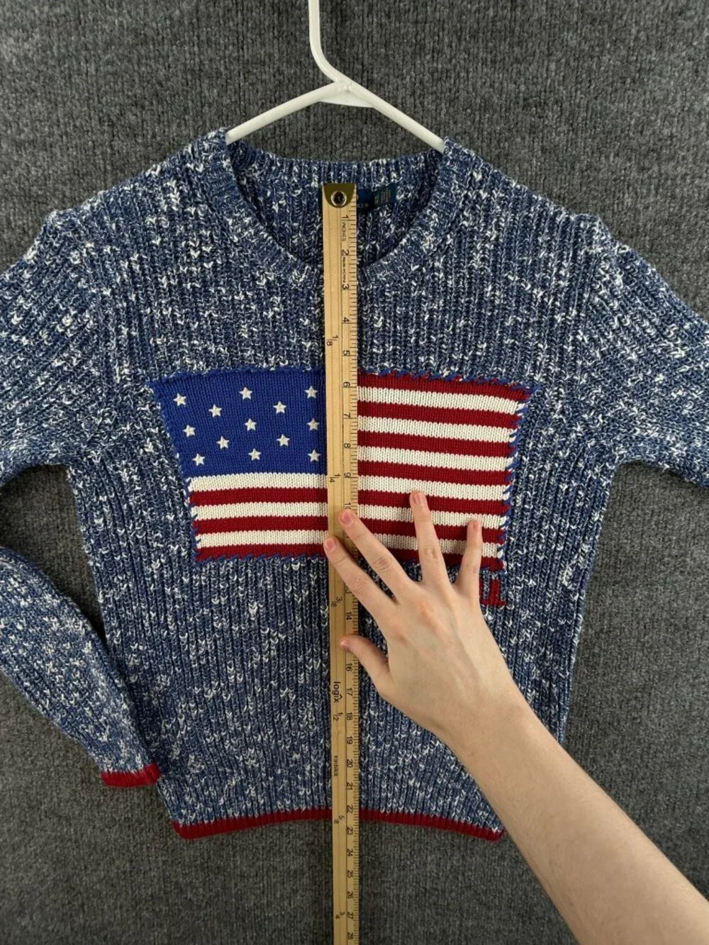 Polo Ralph Lauren XS Speckled USA Flag Chunky Knit Graphic Crew Neck Pullover